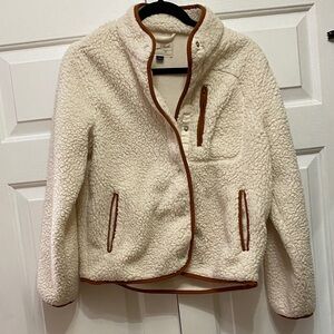 Universal Thread Cream Teddy Jacket with Brown Trim